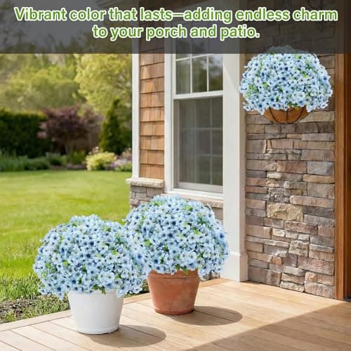 Artificial Flowers for Outdoor Indoor,Silk Flowers No Fade Fake Plastic Flowers Faux Plants for Outdoors Outside Front Porch Hanging Planter Window Box Garden Home Decoration,13 Bundles(Blue) - Thumbnail 4