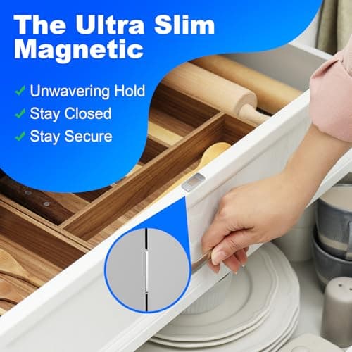 10 Pack Magnetic Cabinet Door Catch, Ultra Thin Cabinet Door Magnets, Adhesive Drawer Magnets to Stay Closed, Stainless Steel Cabinet Latch Easy to Install with Double Sided Tape, Thickness 0.08in - Thumbnail 5