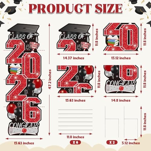 Graduation Yard Signs Class of 2026, 4 Pcs Large Red Graduation Decorations 2026 for Lawn High College School, Congrats Grad Sign for Indoor Outdoor Grad Party Decorations 2026 Backdrop Decor Supplies - Thumbnail 2
