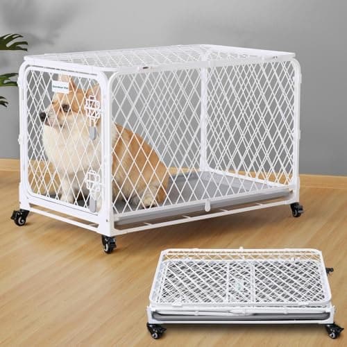 Gardner Pet 30 Inch Collapsible Diamond Mesh Dog Kennel, No Assembly Metal Dog Crate with 4 Lockable Wheels,Removable Tray,Portable Dog cage for Small/Medium Dogs(50-70 lbs) Indoor Outdoor Use - Image 1