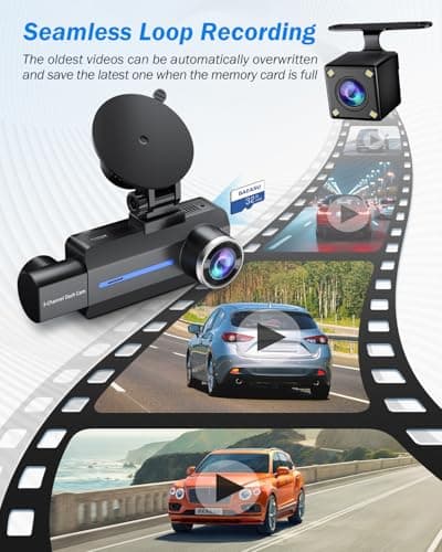 BAEASU Dash Cam Front and Rear 2.5K/1440P, 3 Channel Dash Camera for Cars Dash Cam Front Rear and Inside with 32GB Card, 3.16" IPS Screen, G-Sensor, Loop Recording, Night Vision, Parking Mode - Thumbnail 5