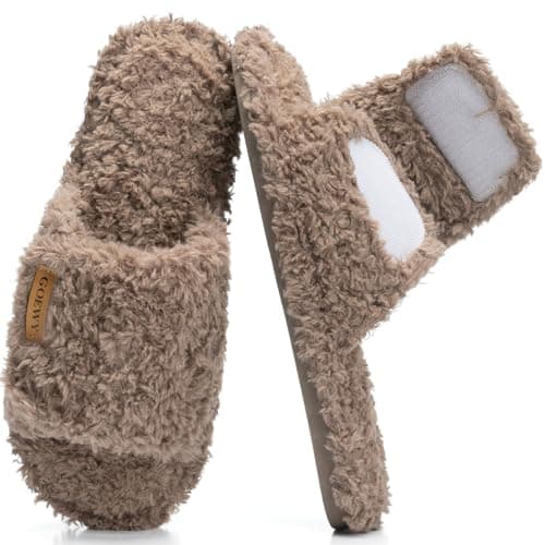 GOEWY Adjustable Open-Toe Women's Slippers,Cozy House Slippers with Memory Foam Indoor Outdoor Non-Slip Cute Ladies Shoes Sandals Gifts for Women Her Mom Bridesmaid Brown - Image 1