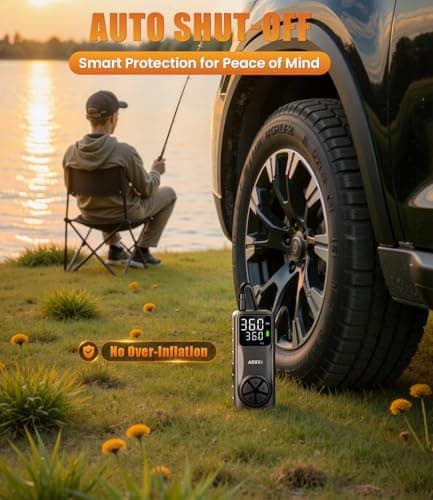 AOSKI Tire Inflator Portable Air Compressor: 150PSI Rechargeable Air Pump with Digital Pressure Gauge, LED Light and Auto Shut-Off - Fast Inflation for Car, Motorcycle, Bike, and Ball - Black - Thumbnail 6