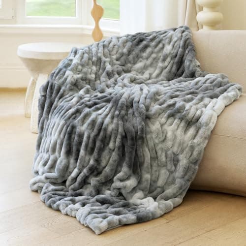 blunique Ultra Soft Faux Rabbit Fur Throw Blanket, Cozy Fuzzy Blanket for Couch Bed, Plush Warm Decor Gifts, Luxury Thick Fluffy Blanket for Women, 50x60 inches, Tie-Dyed in Gray - Image 1