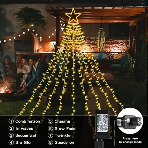 XUNXMAS Christmas String Lights Outdoor Decoration 317 LED Star Fairy String Lights 8 Modes & Waterproof for Party Wedding Patio Yard New Year Holiday Indoor Outdoor - Warm White - Thumbnail 2