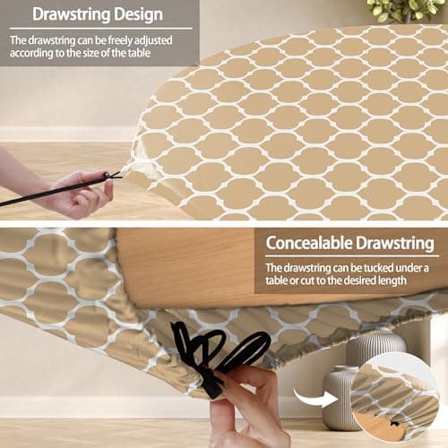 opstellen Fitted Round Tablecloth Weather Proof Table Cloth Heavy Duty Polyester Indoor Outdoor Circle Cover for 36-44" Tables Outside Parties Gear Gifts Spring Summer Fall Picnic Garden Necessities - Thumbnail 3