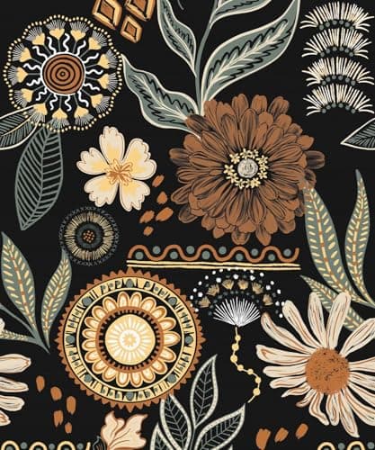 Naphite Boho Peel and Stick Wallpaper Vintage Floral Self Adhesive Wallpaper 393inL17.3inW Dark Botanical Sun Flower Contact Paper for Cabinets Drawers Removable Bathroom Bedroom Retro Wall Decor - Image 1