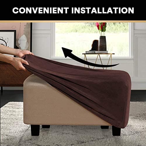 PrinceDeco Real Velvet Plush Ottoman Cover Soft Rectangle Folding Storage Covers Furniture Protector Removable Footstool Protect Footrest Covers Elastic Bottom(X-Large, Brown) - Thumbnail 5