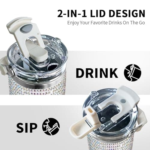 Bling Rhinestone Studded Tumbler with Top Handle, Bling Cups Stainless Steel Water Bottle Diamond Glitter Tumbler for Women - Birthday Gifts for Women, Mom,Get Well Soon Gifts (Northern light) - Thumbnail 3