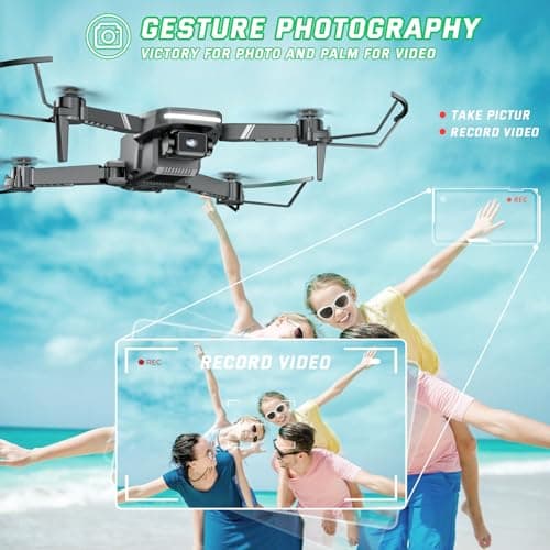 Drone with Camera for Kids - RC Helicopter Boy Gifts Toys, Mini FPV Drones with 1080P HD Camera, Foldable Remote Control Quadcopter with One Key Start, Stable Hover, Gesture Selfie, 2 Batteries, Black - Thumbnail 3
