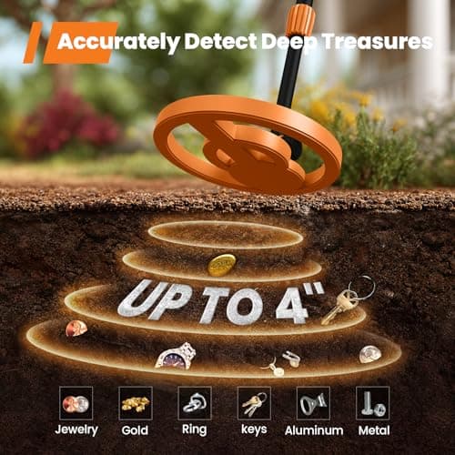 GoGonova Metal Detector, Adjustable 27.5” - 37.8” Metal Detector for Kids with LED Display, Lightweight Kids Metal Detector Kit with 6.8” Waterproof Search Coil, Gift for Boys & Girls, Orange - Thumbnail 3
