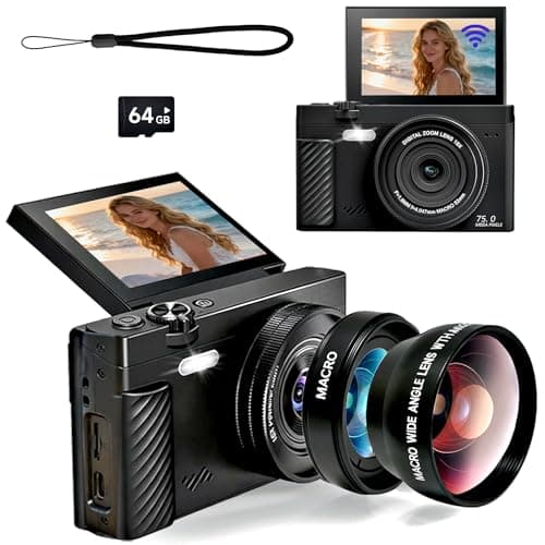 4K Digital Camera with Wide Angle Lens, 64MP WiFi Vlogging Camera with 180° Flip Screen, Point and Shoot Camera for Photography, Beginner YouTube Video Kit with 64GB SD Card - Image 1