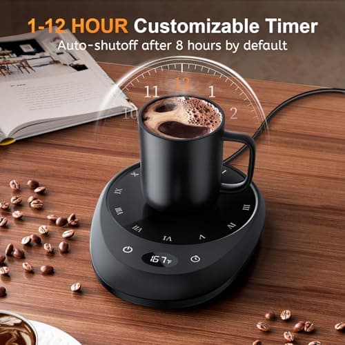 MEION Coffee Mug Warmer for Desk, Coffee Cup Warmer, 4 Temp Settings & 1-12H Timer, Coffee Warmer with Auto Shut Off Smart Gravity Sensor, Beverage & Candle Warmer Coffee Gifts Accessories(Black) - Thumbnail 4