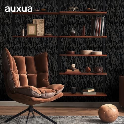 auxua Black Textured Peel and Stick Wallpaper 17" x 78.7"– Easy to Use with Thickened Material and Strong Adhesive, Renter‑Friendly Wall Paper with Subtle Reflective Camo Effect for Bedroom, Bathroom - Thumbnail 6