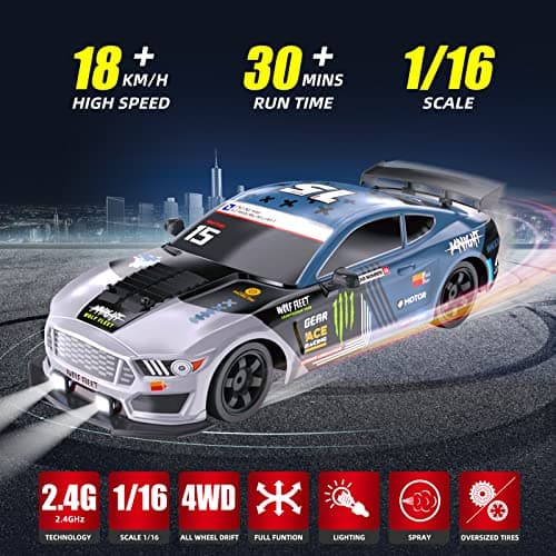Sakeye RC Drift Car, Drifting RC Car 2.4GHz 1:16 Remote Control Cars 4WD High Speed Racing Vehicle with LED Lights Two Batteries and Drifting Tires Racing Sport Toy Cars for Adults Boys Girls Kids - Thumbnail 2