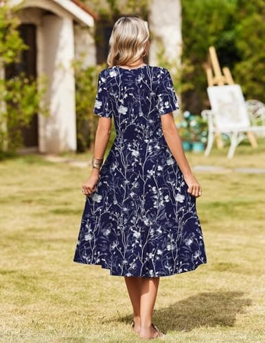 Zeagoo Short Sleeve Tiered Summer Casual Dresses for Women Midi Length Warp V-Neck Floral Beach Long Flowy A Line Dress with Pockets - Thumbnail 6