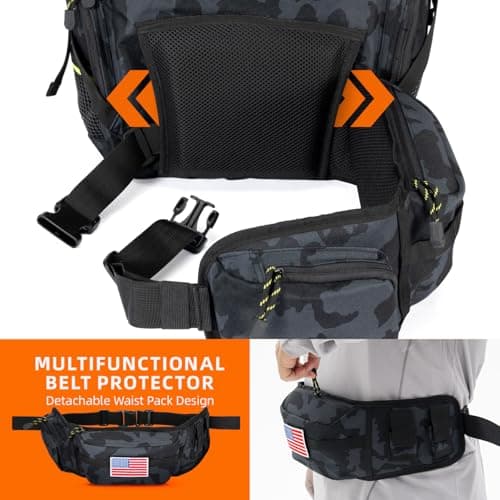 Ghosthorn Fishing Tackle Backpack with 4 3600 Tackle Boxes Rod Holder Outdoor 43L Large Bag with Detachable Wasit Bag Storage Gear and Equipment Waterproof - Thumbnail 6
