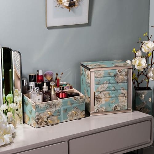 Palinna Glass Jewelry Box, 5-Layer Storage Case,Jewerly Boxes for Women Girls,Jewelry Gift Decorative Boxes, Art Painting Tabletop Ornament Organizer For Earring Necklace Watch Valentine's Day Gifts - Thumbnail 5