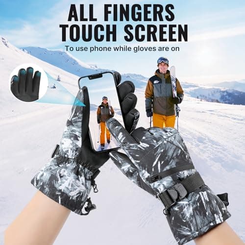 apaepr Winter Ski Gloves for Men & Women, Waterproof Insulated Cold Weather Work Gloves, Touchscreen Snow Gloves for Skiing, Snowboarding, Running, Cycling, Winter Work (Large, Camouflag Balck) - Thumbnail 4
