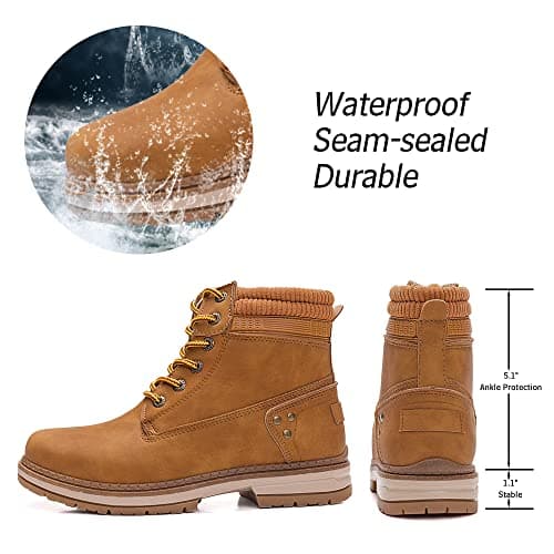 Athlefit Women's Lace-Up Work Hiking Combat Ankle Boots Camel Size 7 - Thumbnail 5