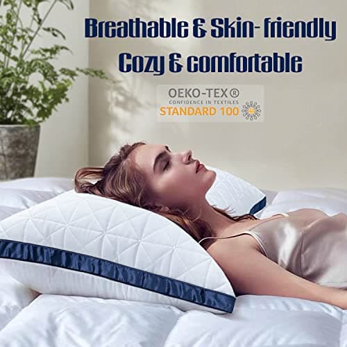 Slybear Pillows Standard Size Set of 2 Cooling Hotel Luxury Bed Pillows for Sleeping 2 Pack, Supportive Breathable Down Alternative Gusset Standard Pillow for Back Stomach or Side Sleepers - Thumbnail 5