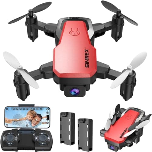 SIMREX Mini Drone With Camera 720P HD FPV, RC Quadcopter Foldable Drone, Mini Drone With Altitude Hold, 3D Flip, Headless Mode, Gravity Control and 2 Batteries, Gifts for Kids, Beginner, Red - Image 1