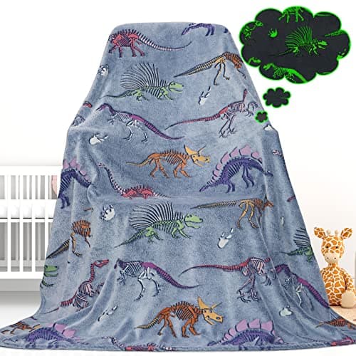 Gdindff Dinosaur Gifts Toys for Boys, Glow in The Dark Dino Blanket for Kids, Soft Fleece Toddler Throw Blanket, Dinosaur Room Decor Birthday Gifts, Easter Basket Stuffers for Kids Age 3-10, 50"x60" - Image 1