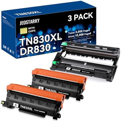Jeostarky TN830XL Toner and DR830 Drum Unit Replacement for Brother TN830XL DR-830 use with HL-L2460DW HL-L2405W HL-L2480DW MFC-L2820DW DCP-L2640DW MFC-L2900DW (2 Toner 1 Drum)