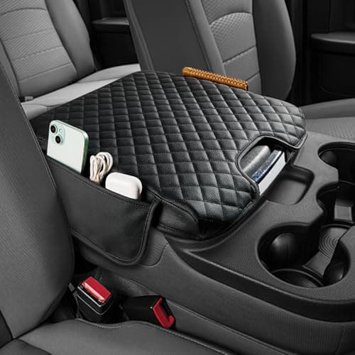 JOYTUTUS Center Console Cover Compatible with 2013-2018 Ram 1500 & 2013-2026 Ram 2500/3500/1500 Classic Model Jump Seat, Leather Arm Rest Armrest Cover for Car, Middle Console Cover Lid, with 2 Pocket - Image 1