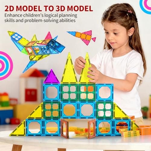 Ronqs 250 PCS 3D STEM Educational Magnetic Tiles for Kids Magnetic Blocks for Kids Magnetic Building Blocks Set - Thumbnail 4