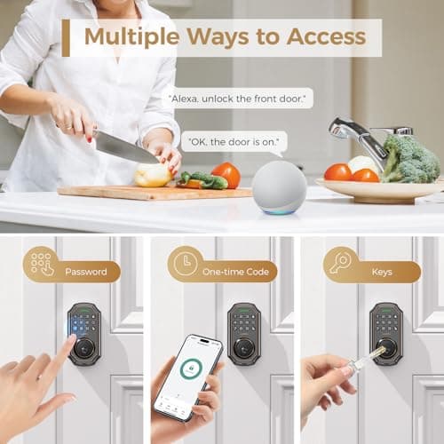Arpha Keyless Entry Door Lock, WiFi Smart Keypad Front Door Deadbolt, Supports Amazon Alexa Voice Control, Google Assistant, Online App Control, Anti-Peeping Password, One-Time Code, Auto Lock - Thumbnail 3