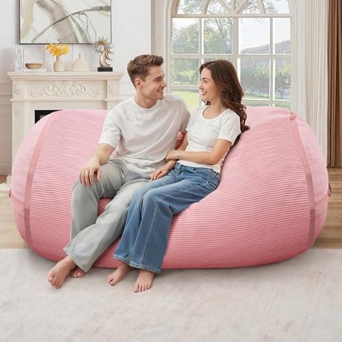 HABUTWAY Bean Bag Chair, 5FT Giant Bean Bag Chair with Memory Foam, Ultra-Soft Corduroy Cover & Zipper Design, Portable Handle – Comfy Bean Bag Sofa for Living Room, Bedroom, No Assembly - Pink - Thumbnail 3