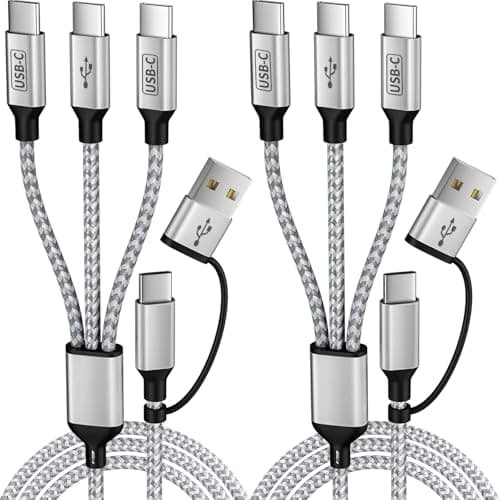 Travel Essentials USB C Splitter Multi Charging Cable,USB A/C to 3 Typ-C Ports for Multiple Devices[2Pack 5Ft], 3 in 2 Multiple charger cord for iPhone16/15 Series/Phones/Pads and Other USB C Devices - Image 1