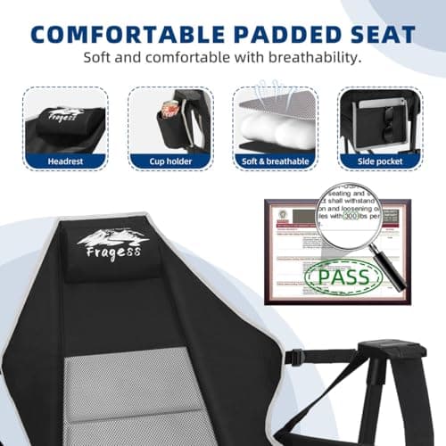 Fragess Portable Hammock Camping Chair with Adjustable Back, Folding Hammock Chair Supports 330lbs, Camping Swing Chair for Adults, Camping Hammock Chair for Lawn, Concerts, Backyard, Stargazer-Black - Thumbnail 4