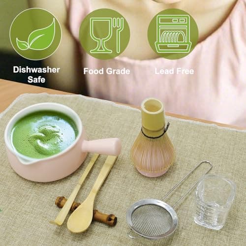 Dycoony Matcha whisk set, Matcha bowl with handle, 8-piece matcha set, bowl,matcha bamboo mixer, teaspoon, spoon, sieve, mixer holder,measuring cup,scoop stand, gift for matcha starter kit - Thumbnail 4