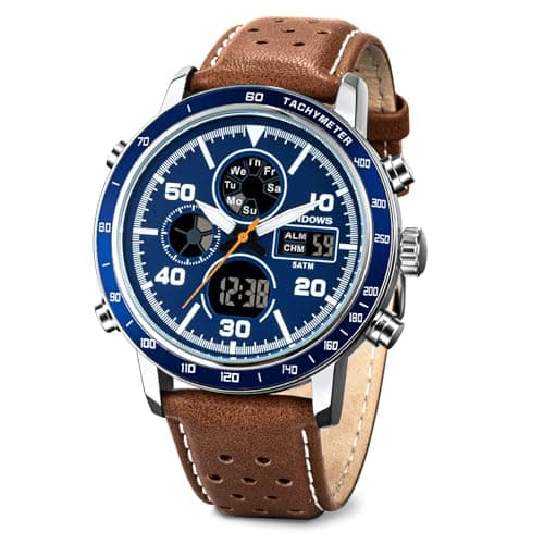 PINDOWS Watches for Men, 30M Waterproof Military Digital Analog Outdoor Sport Watch Multifunctional Wristwatch with Dual Time LED Backlight Alarm Stopwatch Calendar - Image 1