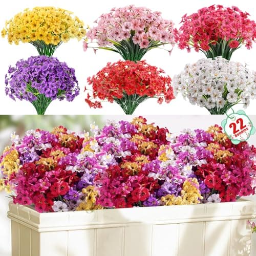 Powbrace 22 Pack Artificial Flowers Outdoor, Faux Silk Flowers for Outdoors Outside Front Porch Hanging Planter Window Box Garden Decoration(Multi-Colour) - Image 1