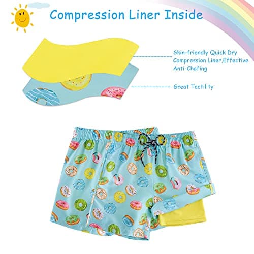 Cozople Boys Swimming Trunks with Boxer Brief Liner Donut Graphic Compression Bathing Suit for Teens Summer UPF50+ Quick Dry Swim Beach Board Shorts Size 10 - Thumbnail 5