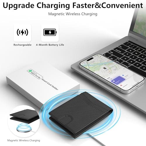 Auskang Smart Wallet For Men, Mens Gift, Works with Apple Find My, Minimalist Leather Wallet For Men, RFID Blocking, Credit Card Holder, Wallet with Smart Tracker, Wireless Charging (Small Grid) - Thumbnail 2