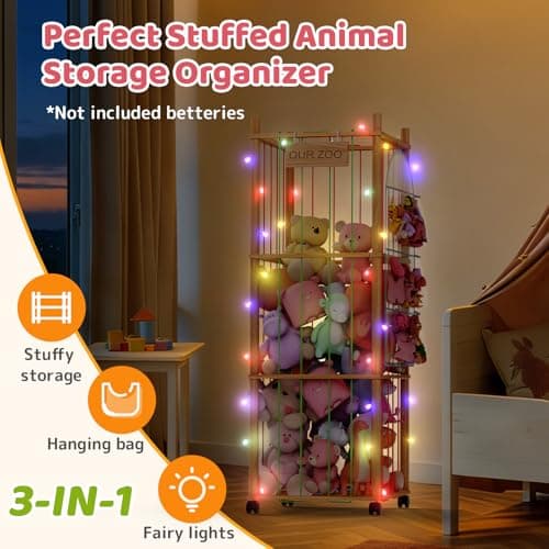 Stuffed Animal Storage & Organizer: Wooden Stuffed Animal Holder - 53.6" Stuffed Animal Zoo with Thicker Bands - Large Capacity Stuffy Storage for Playroom/Living Room/Nursery Room/Bedroom - Thumbnail 3