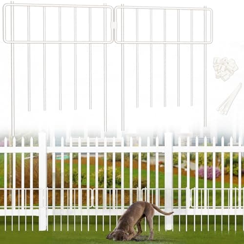 Thrivinest 10 Pack Animal Barrier Fence, No Dig Fence Decorative Fences, 17in(H) x10ft(L) Rustproof Metal Small Garden Fence Border for Dogs Rabbits, Bottom Blocker for Outdoor Yard Patio, White - Image 1
