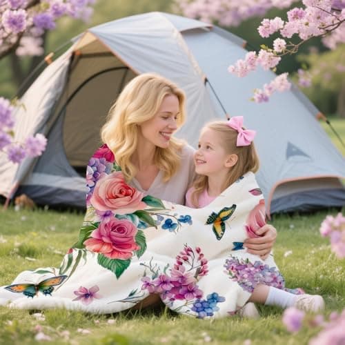 yuboo Spring Floral Throw Blanket, Soft Flannel Blanket Gifts for Women Wife Flower Lovers, Decorations for Home Bed Sofa Couch Chair Business Travel Home Ornaments, 50 x 60 Inch - Thumbnail 2