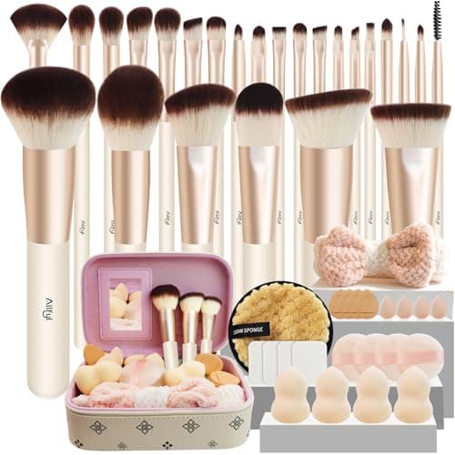 ALLFYL 49 Pcs Makeup Brushes Set, Professional Premium Make up Brushes Kit with Leather Case, Complete Makeup Brush Set for Foundation, Blush, Contour, Concealer Eye and Face Makeup Cosmetic Tools - Image 1