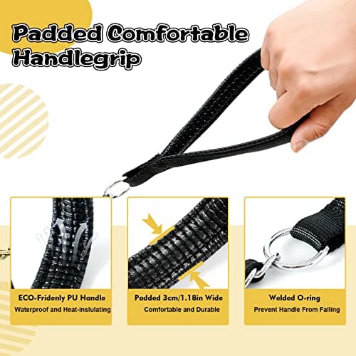 LUFFWELL Heavy Duty Metal Dog Chain Leash with Comfortable PU Leather Padded Handle, Chew Proof for Medium Large Pooch Walking Training (6FT 3.5mm Black) - Thumbnail 3