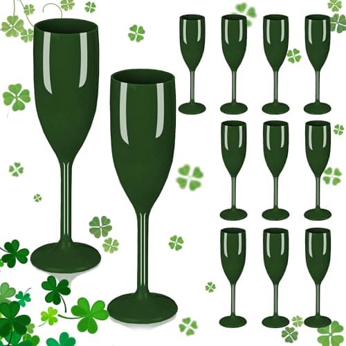 LEYIQU Plastic Champagne Flutes, Acrylic Glasses Goblets Cups Toasting Shatterproof Reusable Flute, for St. Patrick's Day Wedding Party Mimosa Bar Anniversary Birthday (12, Dark Green) - Image 1