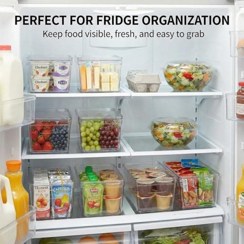 MOONEDGE Small Clear Plastic Storage Bins with Lids and Handles – Stackable Clear Organizer Bins for Refrigerator, Kitchen, Pantry, Bathroom, Closet, Laundry Room, Office – 4 Pack (10×6×5 in) - Thumbnail 4