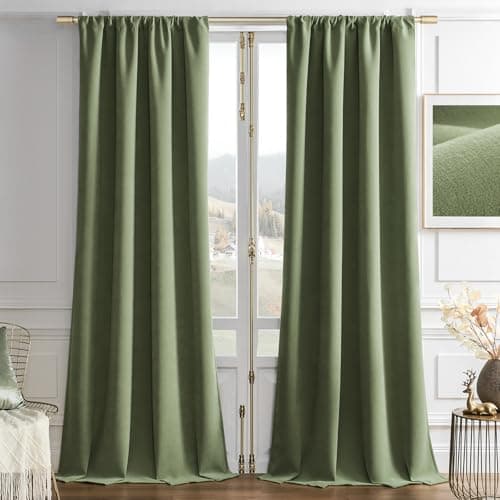 Joydeco Coconut Green Velvet Curtains 84 Inches 2 Panels, Luxury Thermal Insulated Soft Green Curtains for Bedroom & Living Room, Room Darkening Velvet Drapes, Rod Pocket (52W x 84L) - Image 1