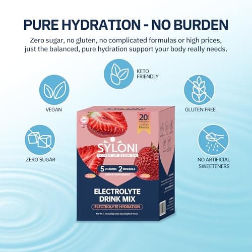 Syloni Electrolytes Powder Packets, Strawberry(0.36 oz*20 Sticks), Sugar Free Hydration Packets Electrolyte Drink Mix with 7 Vitamins and Electrolytes, Keto Friendly, Vegan, Gluten Free - Thumbnail 5
