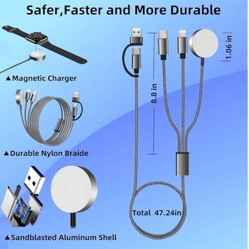 Upgraded 3 in 2 USB C Charger Cable for Apple Watch/iPhone/Airpods, Multi Wireless Fast Charger Compatible with iWatch Ultra/SE/10,9,8,7,6,5,4,3,2,1 and iPhone 16,15,14,13,12,11,Galaxy S23 - Thumbnail 6