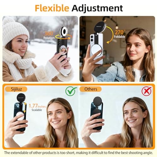 Magnetic Selfie Light for iPhone with Mirror Foldable Magnetic Fill Light with Sticky Ring for Android Rechargeable Portable Phone Ring Lights for Selfies, Video, Makeup, Vlog, Tiktok, CRI95 - Thumbnail 3
